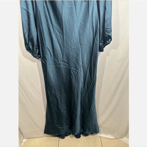 NWT IEENA Mac Duggal [ 10 ] Satin Long Blouson Sleeve Gown Sapphire Blue‎ #Q477 - Picture 13 of 16